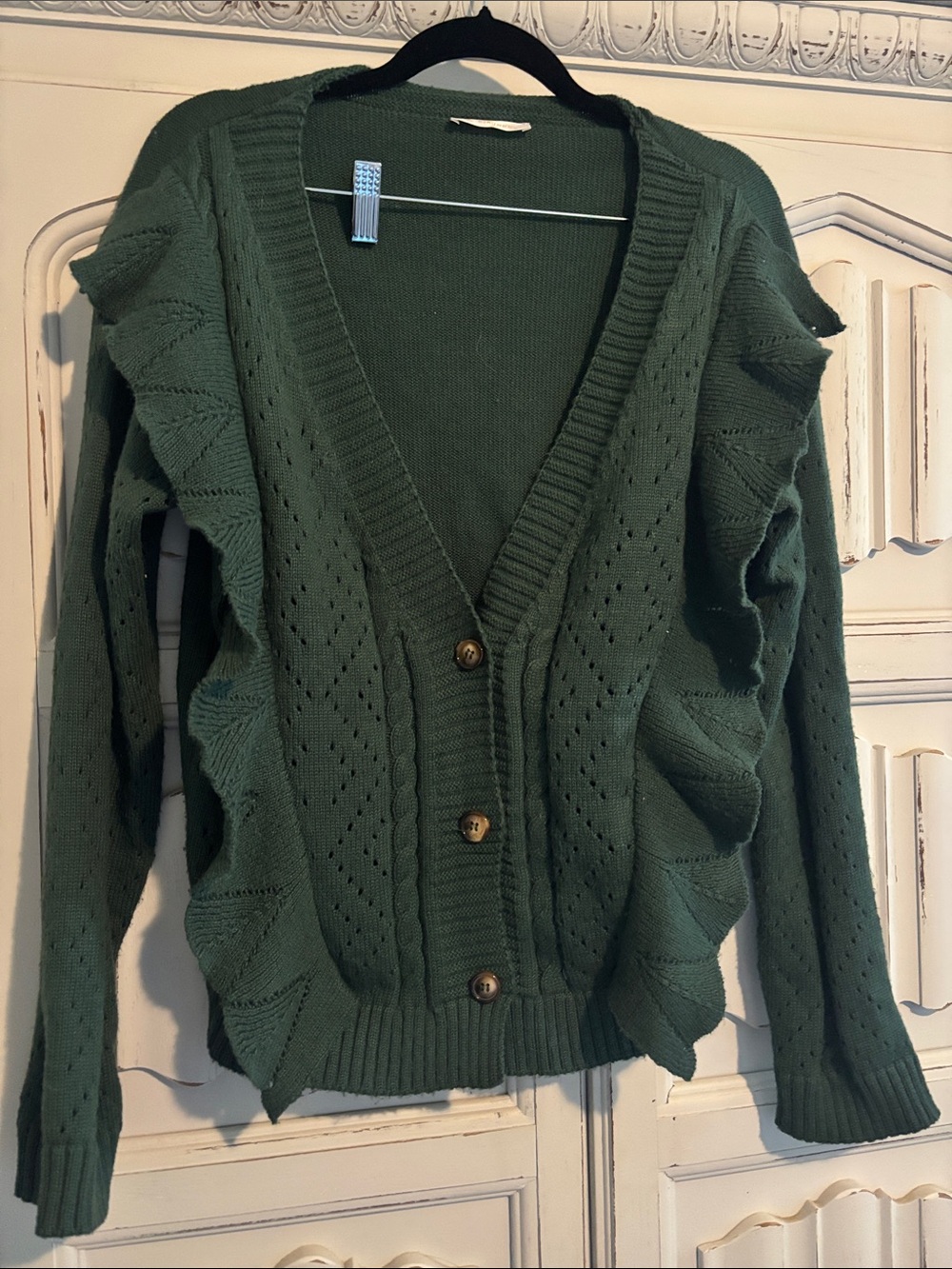 Green Ruffle Knit Cardigan Sweater - Women